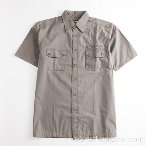 Camisa de bolsillo para herramientas regular caqui de manga corta para hombre